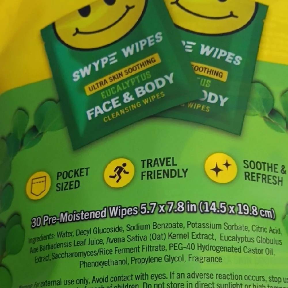 SWYPE WIPES EUCALYPTUS FACE & BODY CLEANSING WIPES 30 Per Pack NWT